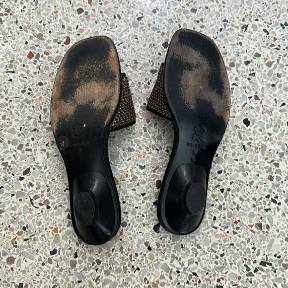 Eric Javits raffia rattan brown gold slide kitten heel 5 - Picture 3 of 4